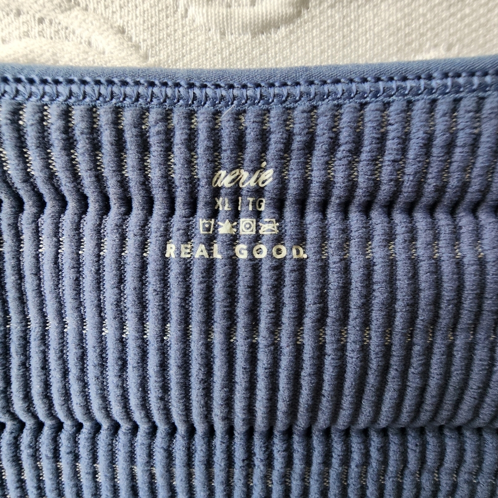 Aerie Real Good Blue Striped Ruched Ribbed Crop Tank Top XL - Picture 6 of 6